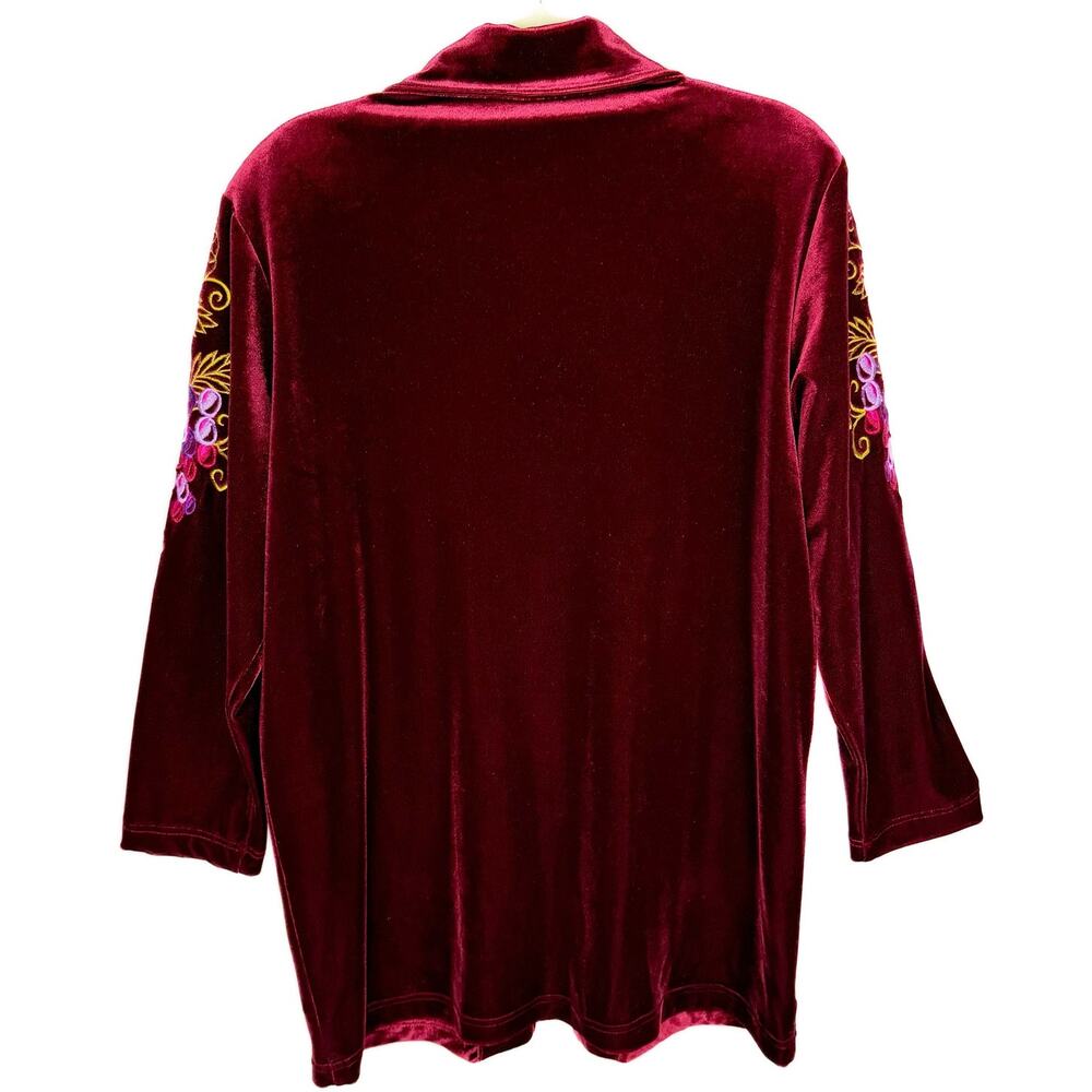 Vtg Bob Mackie Wine Red Velvet Embroidered Gape Long Sleeve Zip Top Sz Small - Picture 2 of 9